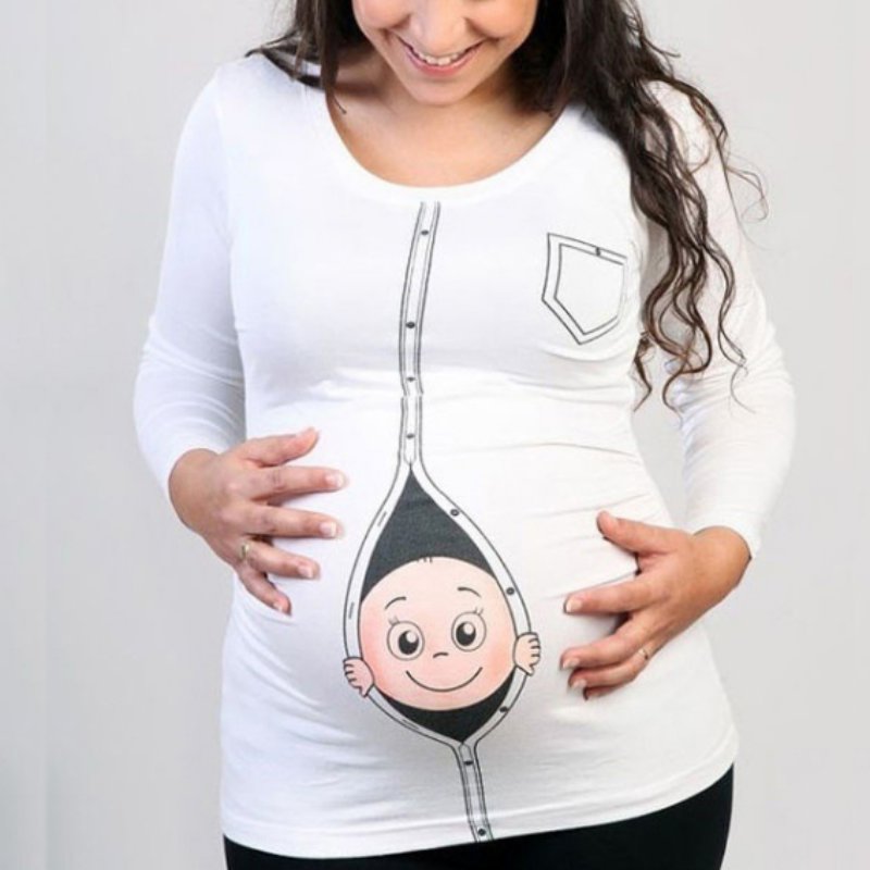 Long Sleeve Shirt Women Graphic Tees Femme Thanksgiving Gifts Pregnant Maternity T Shirts Cute Baby Peeking Out Funny Shirts