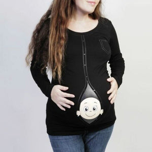 Long Sleeve Shirt Women Graphic Tees Femme Thanksgiving Gifts Pregnant Maternity T Shirts Cute Baby Peeking Out Funny Shirts