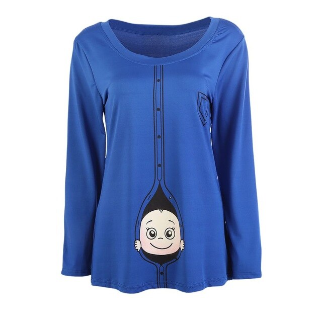 Long Sleeve Shirt Women Graphic Tees Femme Thanksgiving Gifts Pregnant Maternity T Shirts Cute Baby Peeking Out Funny Shirts