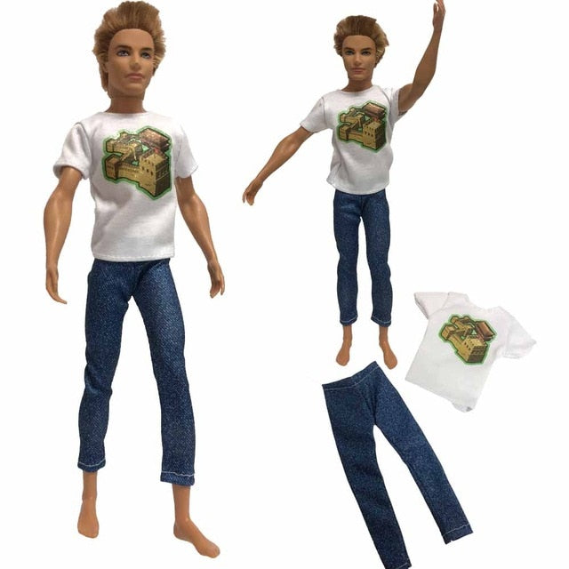 NK One Pcs Doll Casual Wear T-Shirt Trousers Summer Outfit Short Pants Ken Clothes Mix Style For Barbie Ken Doll Accessories JJ