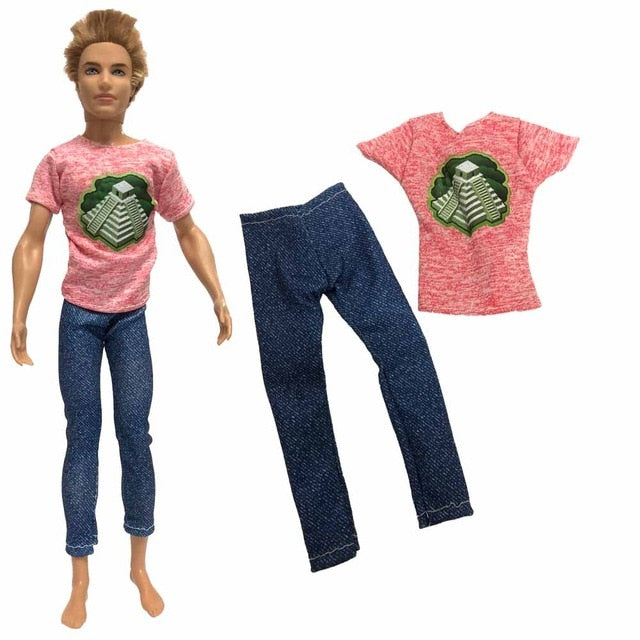 NK One Pcs Doll Casual Wear T-Shirt Trousers Summer Outfit Short Pants Ken Clothes Mix Style For Barbie Ken Doll Accessories JJ