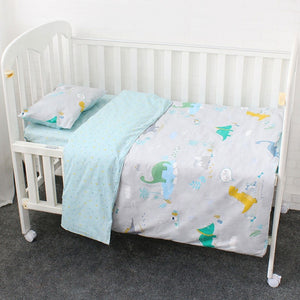 3Pcs Cotton Crib Bed Linen Kit For Boy Girl Cartoon Baby Bedding Set Includes Pillowcase Bed Sheet Duvet Cover Without Filler