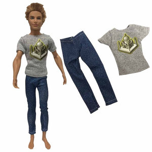 NK One Pcs Doll Casual Wear T-Shirt Trousers Summer Outfit Short Pants Ken Clothes Mix Style For Barbie Ken Doll Accessories JJ