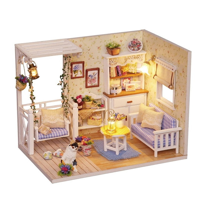 CUTEBEE Doll House DIY Miniature Dollhouse Model Wooden Toy Furnitures Casa De Boneca Dolls Houses Toys Birthday Gift H012