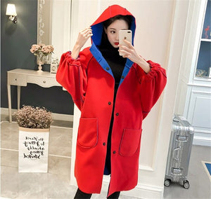 Woolen Jacket Female Fashion Long Two Sides Wear Wool Coat Winter Loose Large Size Bat Sleeve Casual Jacket Pregnant Women Coats