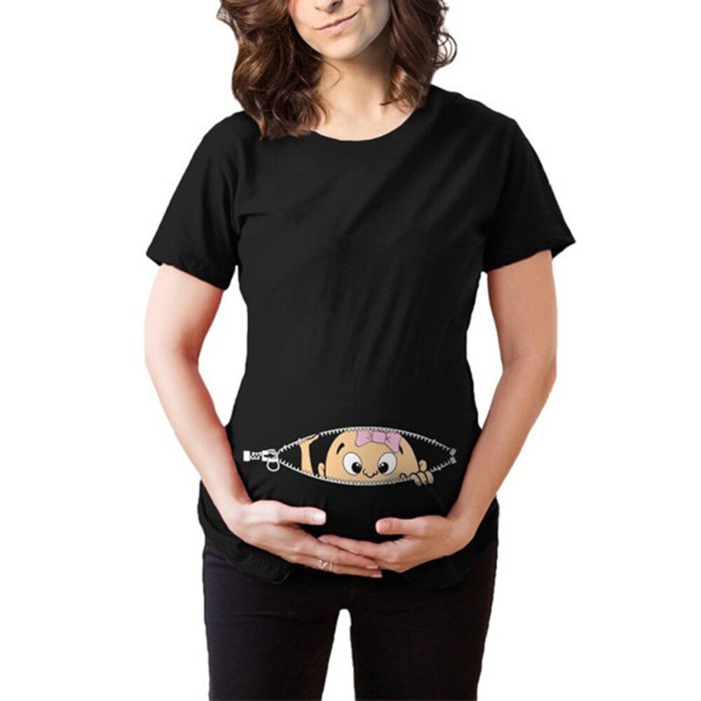 Summer Maternity Pregnancy Tshirt Women Cartoon Tee Baby Print Staring Pregnant Clothes Funny T-shirt