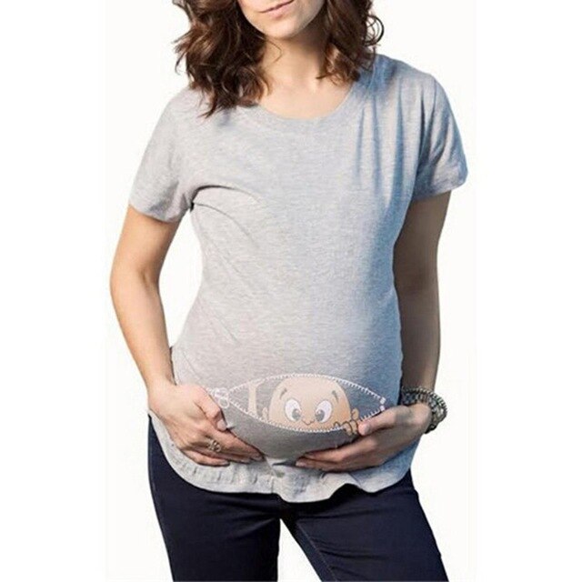 Summer Maternity Pregnancy Tshirt Women Cartoon Tee Baby Print Staring Pregnant Clothes Funny T-shirt