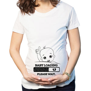 2019 Brand New Women Pregnancy Clothes Baby Loading Pls Wait Maternity T Shirt Striped Summer Short Sleeve Pregnant T-shirt